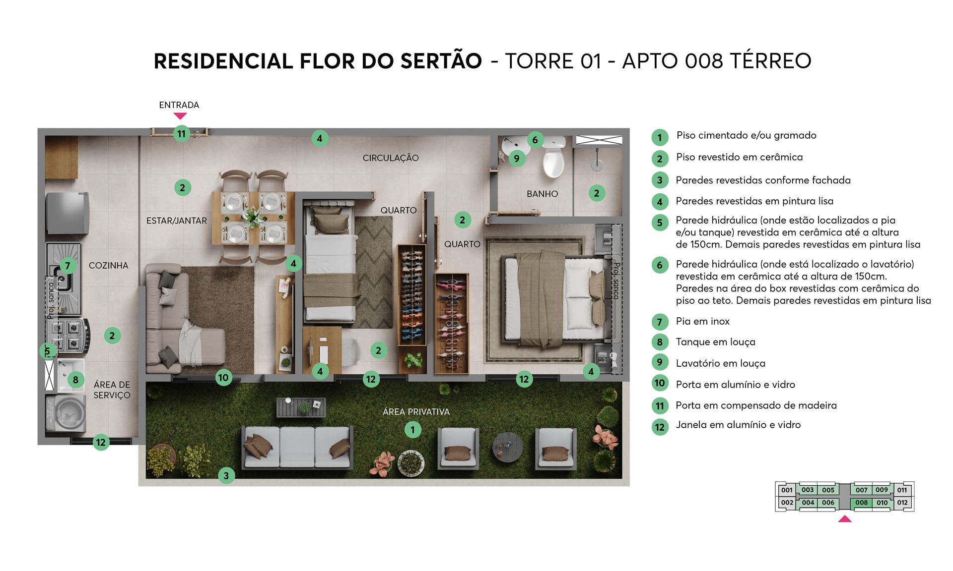 Resid. Flor do Sertão MRV Fortaleza - Planta - Torre 01 - Apto. 008